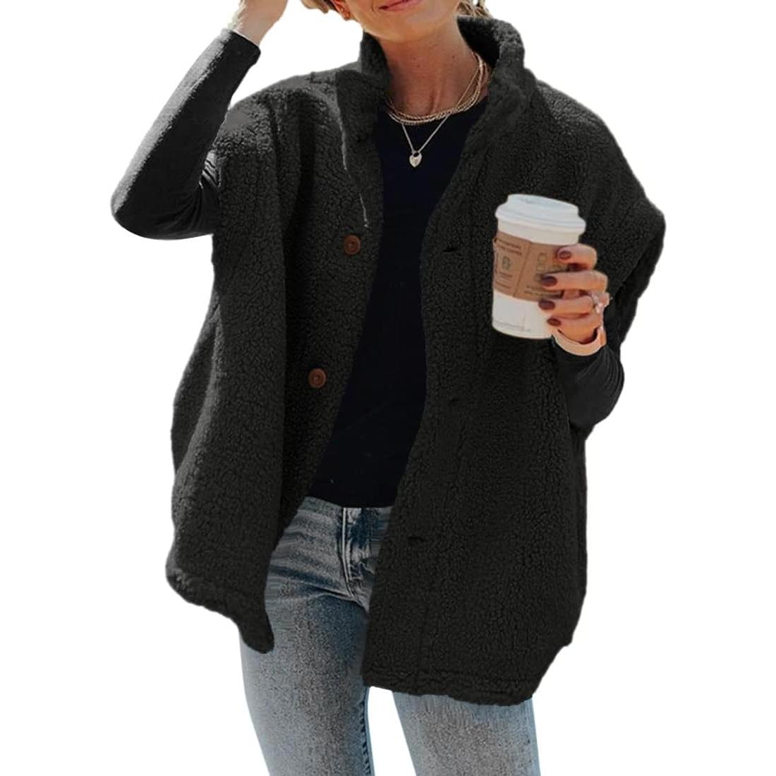 Grey Imily Bela Womens Fuzzy Fleece Vest Casual Oversized Warm Button Down Sherpa Vest Jacket with Pockets