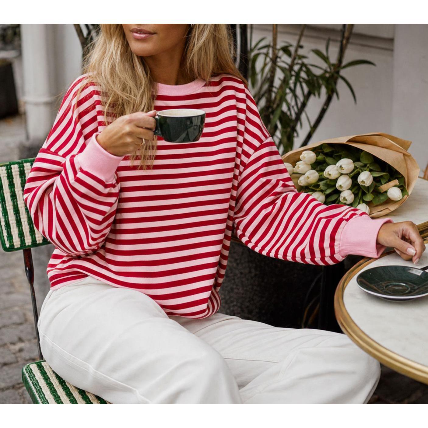 Imily Bela Women’s Striped Oversized Pullover Sweatshirt, Open Back Design, 2026 Cutout Back Pullover Top, Fashion Casual Long Sleeve Shirt