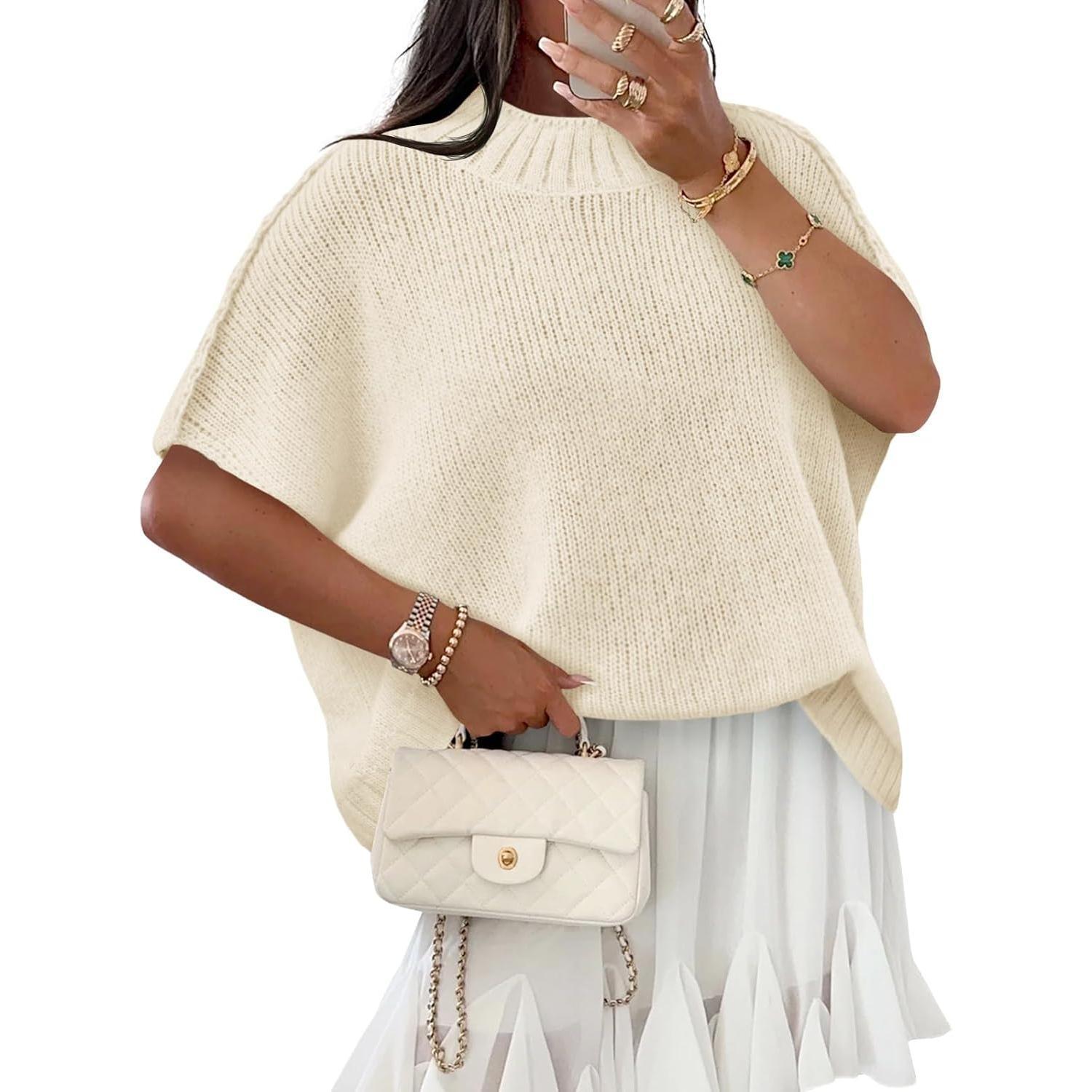 Beige Imily Bela Womens Oversized Sweater Tops Summer Lightweight Batwing Half Sleeve Casual Loose Knit Pullover Shirts Clothes Skirts Knitwear