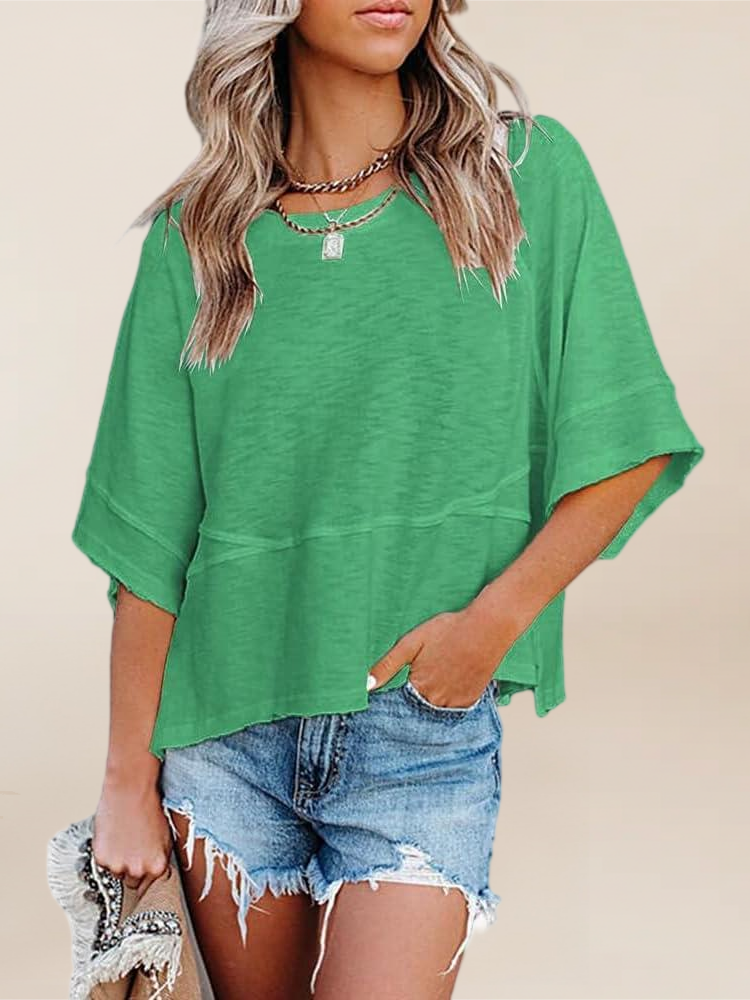 Imily Bela Womens Oversized T Shirts Summer Casual Crewneck 3/4 Sleeve Loose Fit Cute Flowy Tops