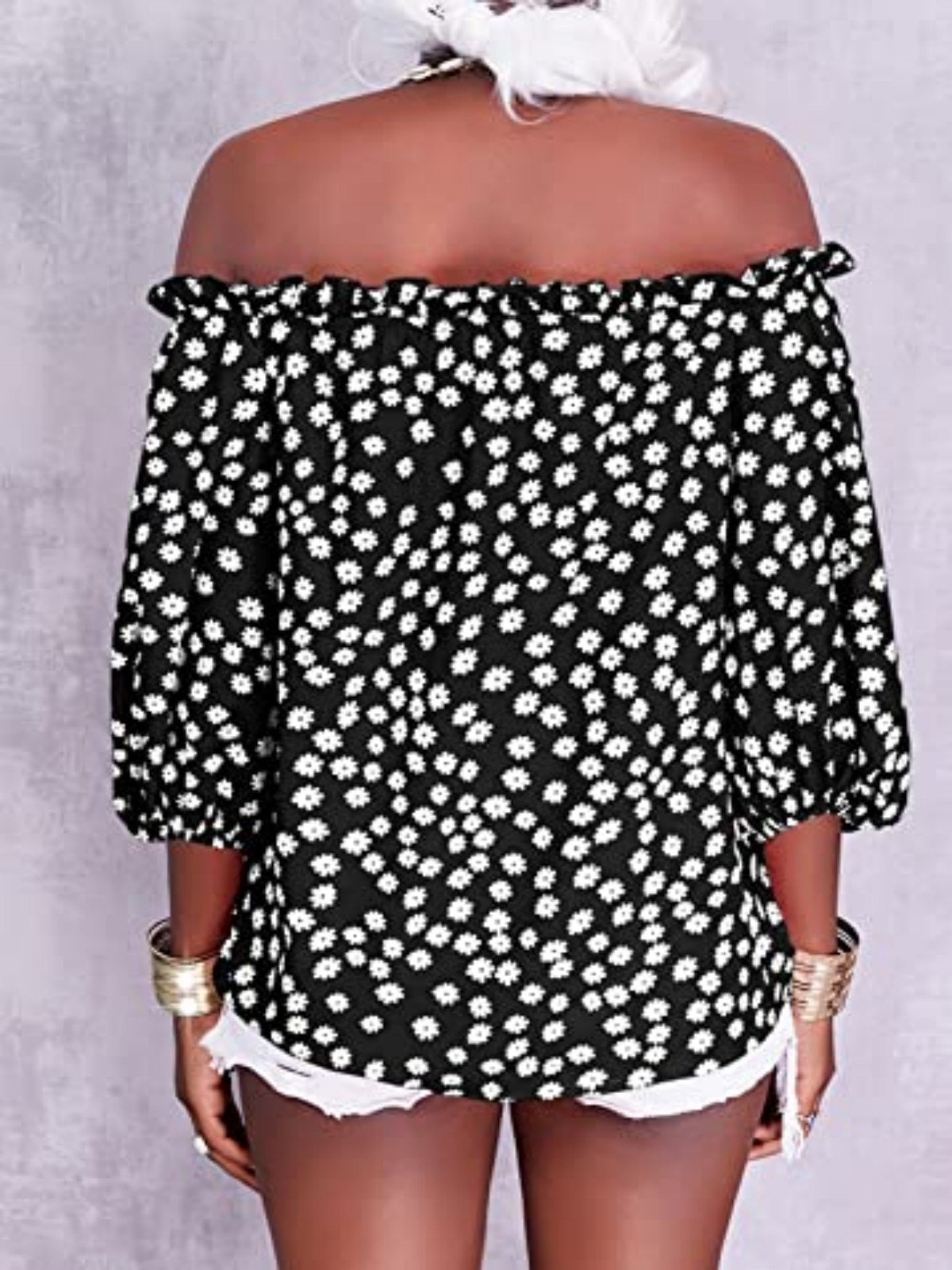 Imily Bela Womens Summer Off Shoulder Blouse Floral Print 3/4 Sleeve Casual Chiffon Tops Shirts