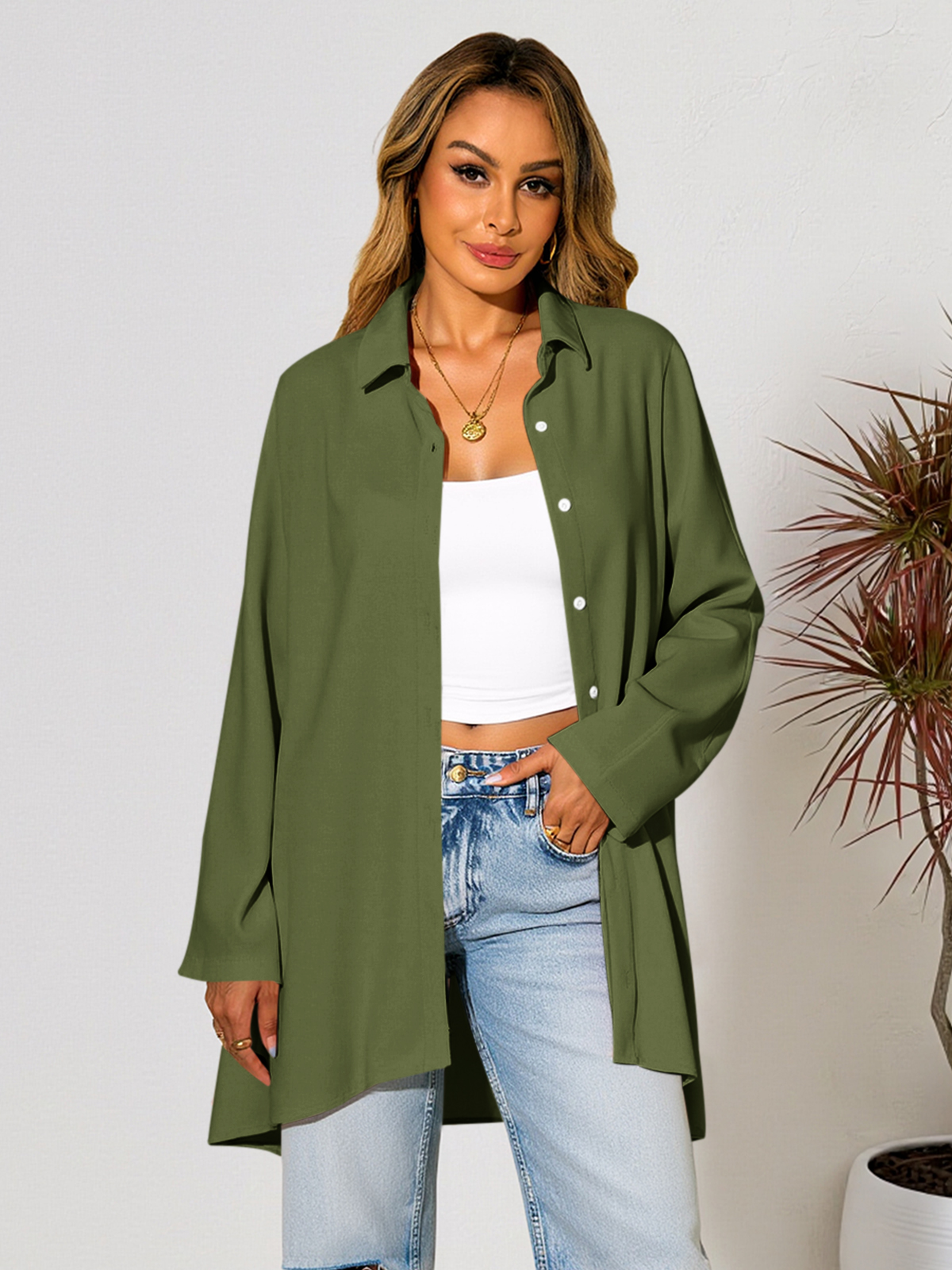 Imily Bela Womens Oversized T Shirts Button Down Long Sleeve Shirt V Neck Collar Loose Flowy Blouse