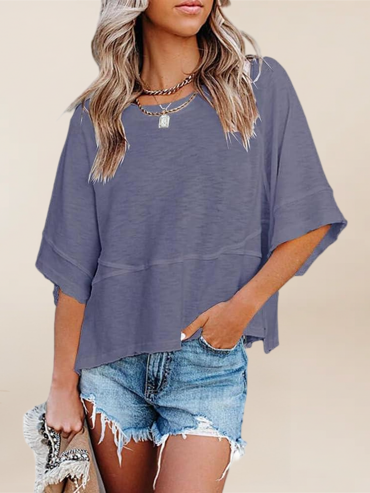 Imily Bela Womens Oversized T Shirts Summer Casual Crewneck 3/4 Sleeve Loose Fit Cute Flowy Tops