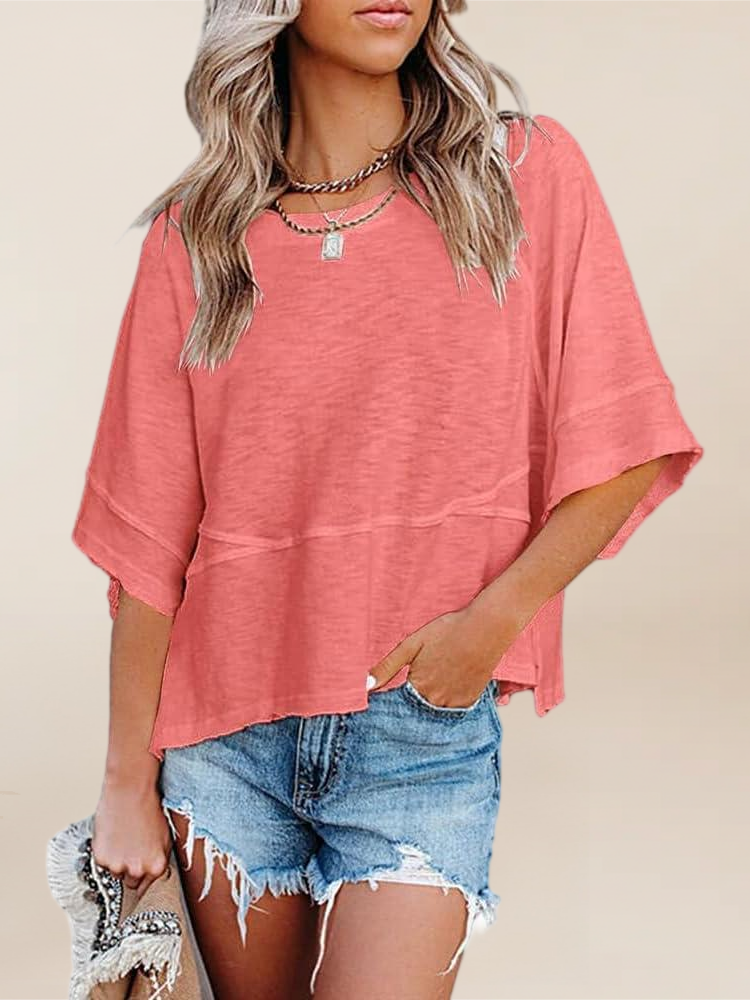 Imily Bela Womens Oversized T Shirts Summer Casual Crewneck 3/4 Sleeve Loose Fit Cute Flowy Tops
