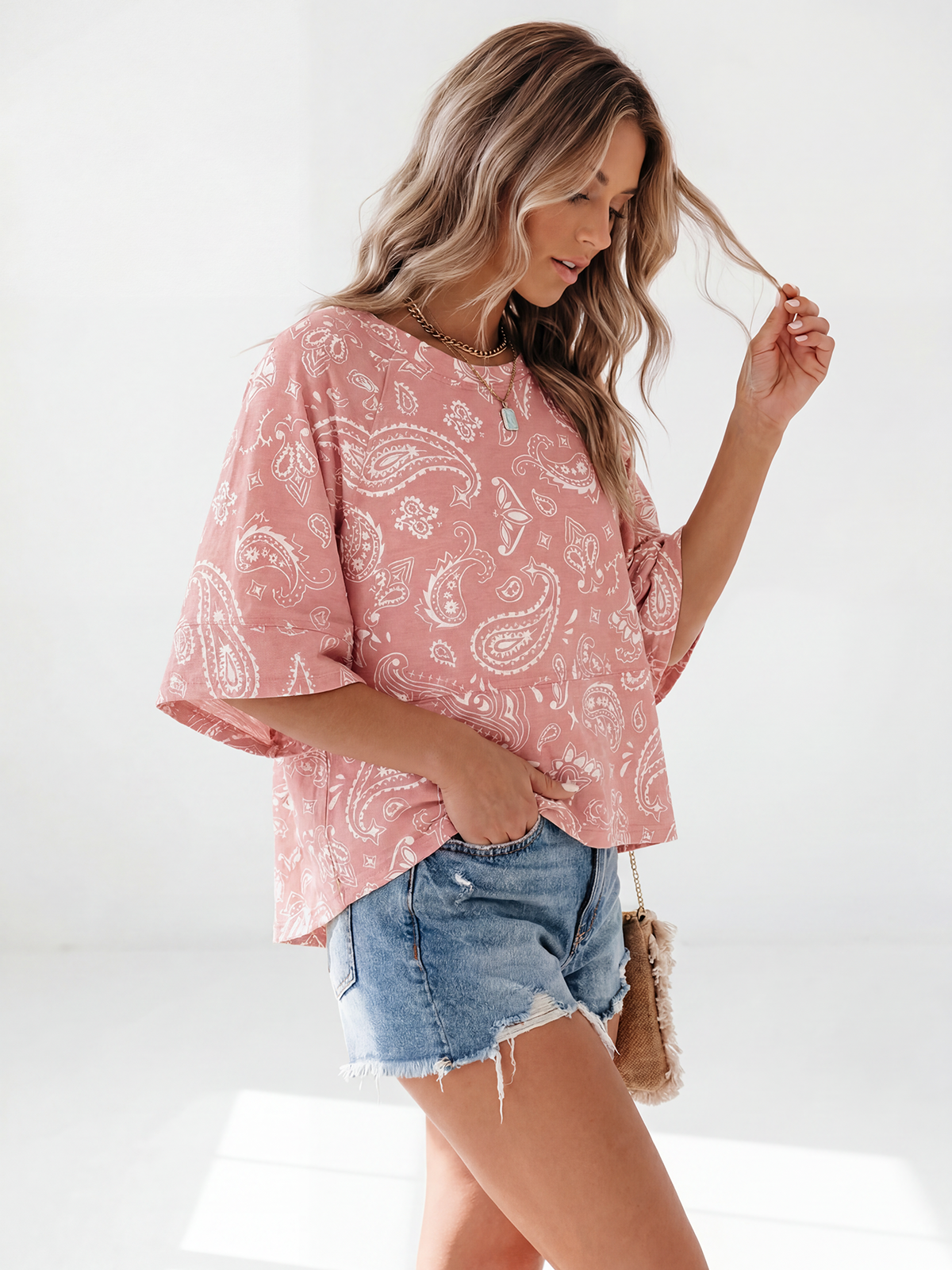 Flowy 3/4-Sleeve Oversized Tee