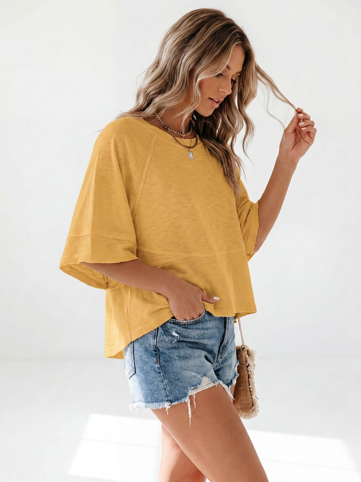 Flowy 3/4-Sleeve Oversized Tee