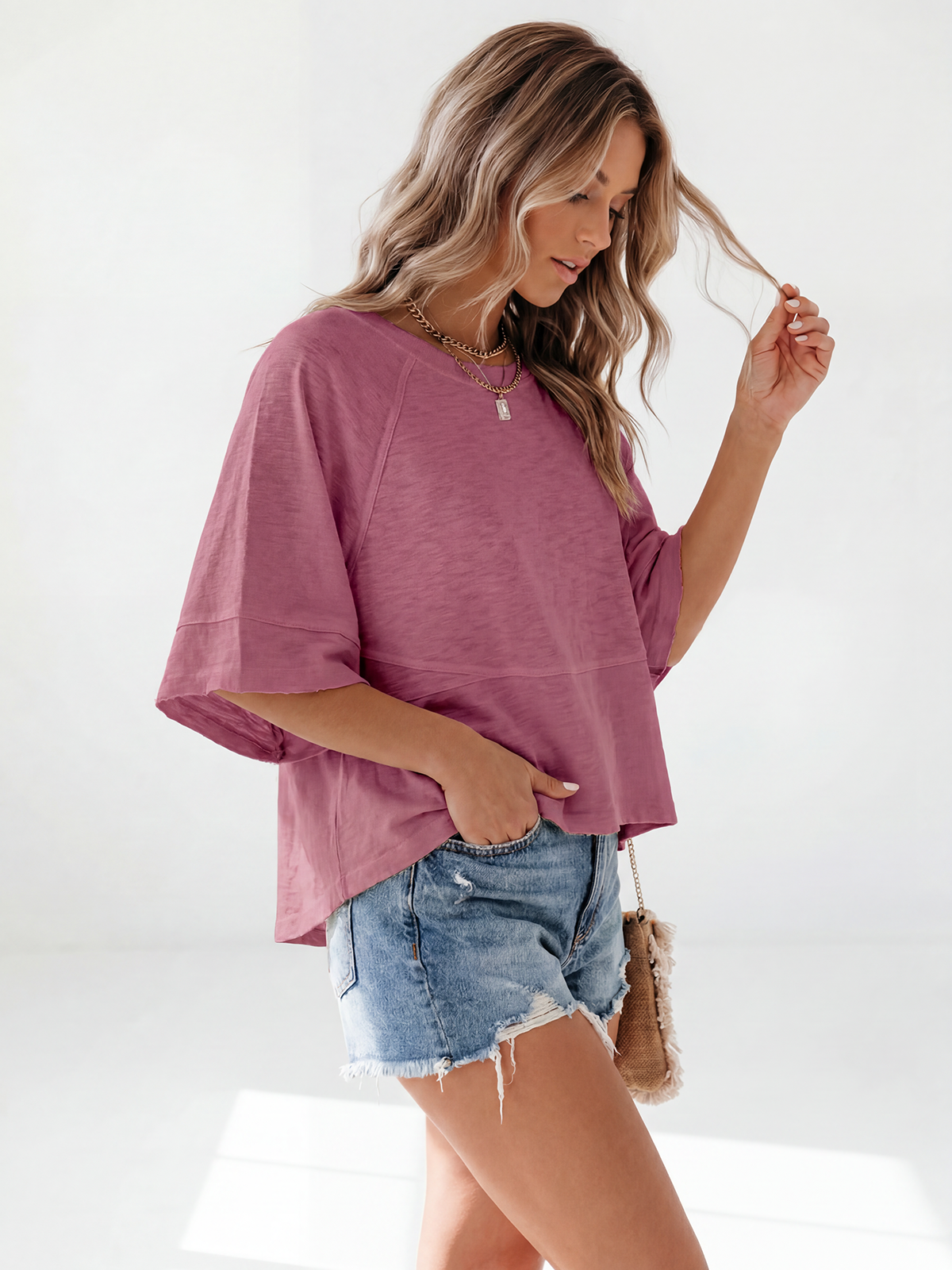 Flowy 3/4-Sleeve Oversized Tee