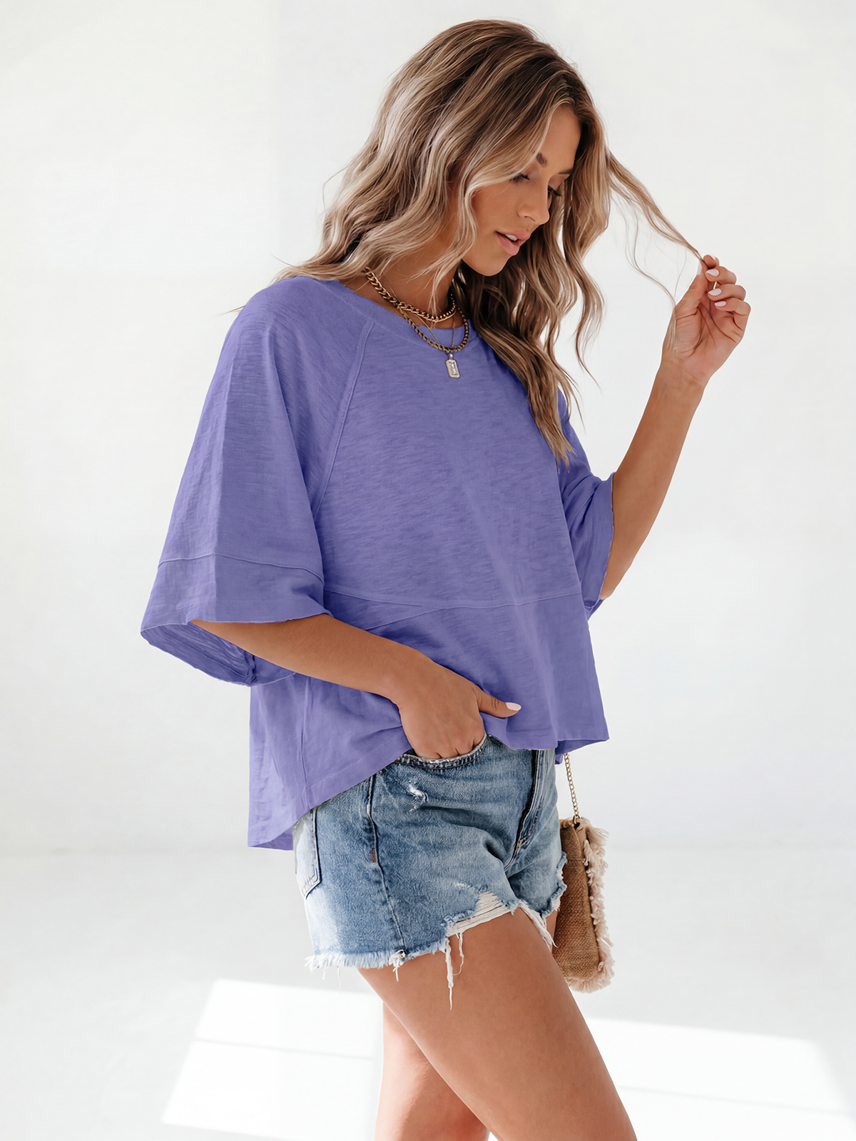 Flowy 3/4-Sleeve Oversized Tee