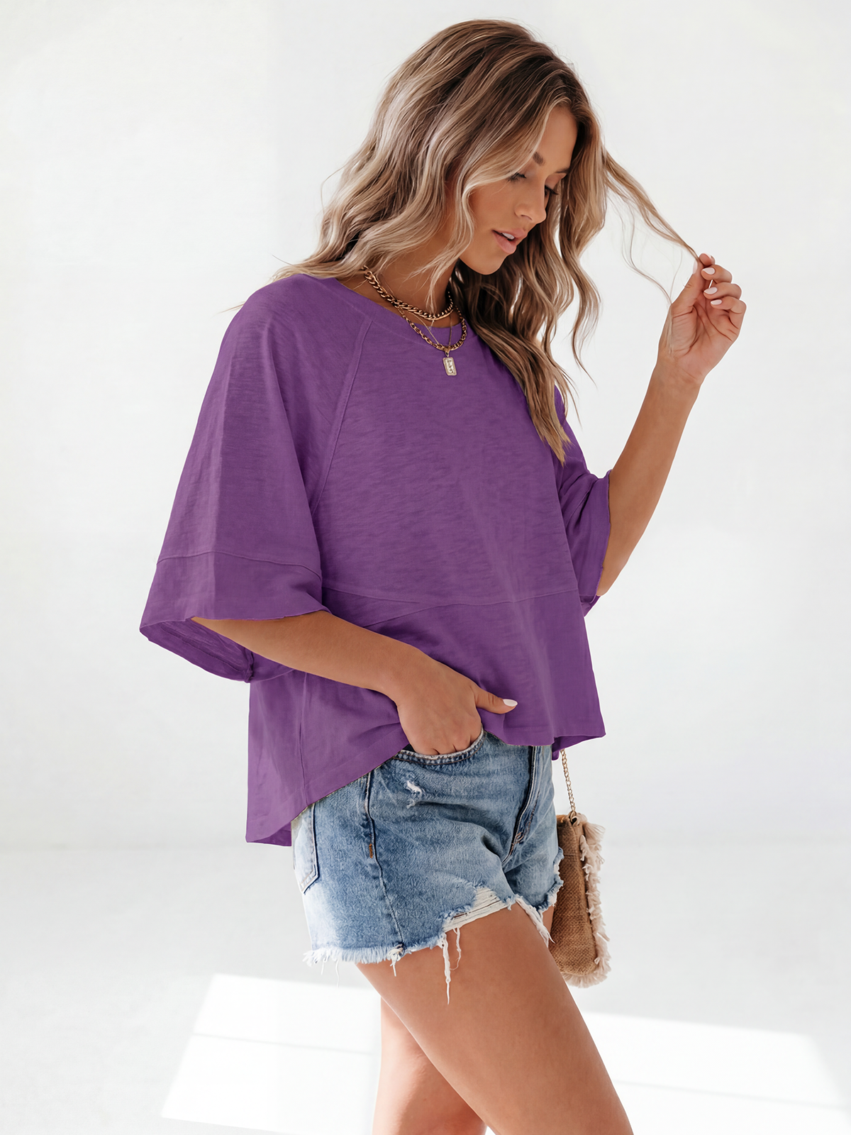 Flowy 3/4-Sleeve Oversized Tee