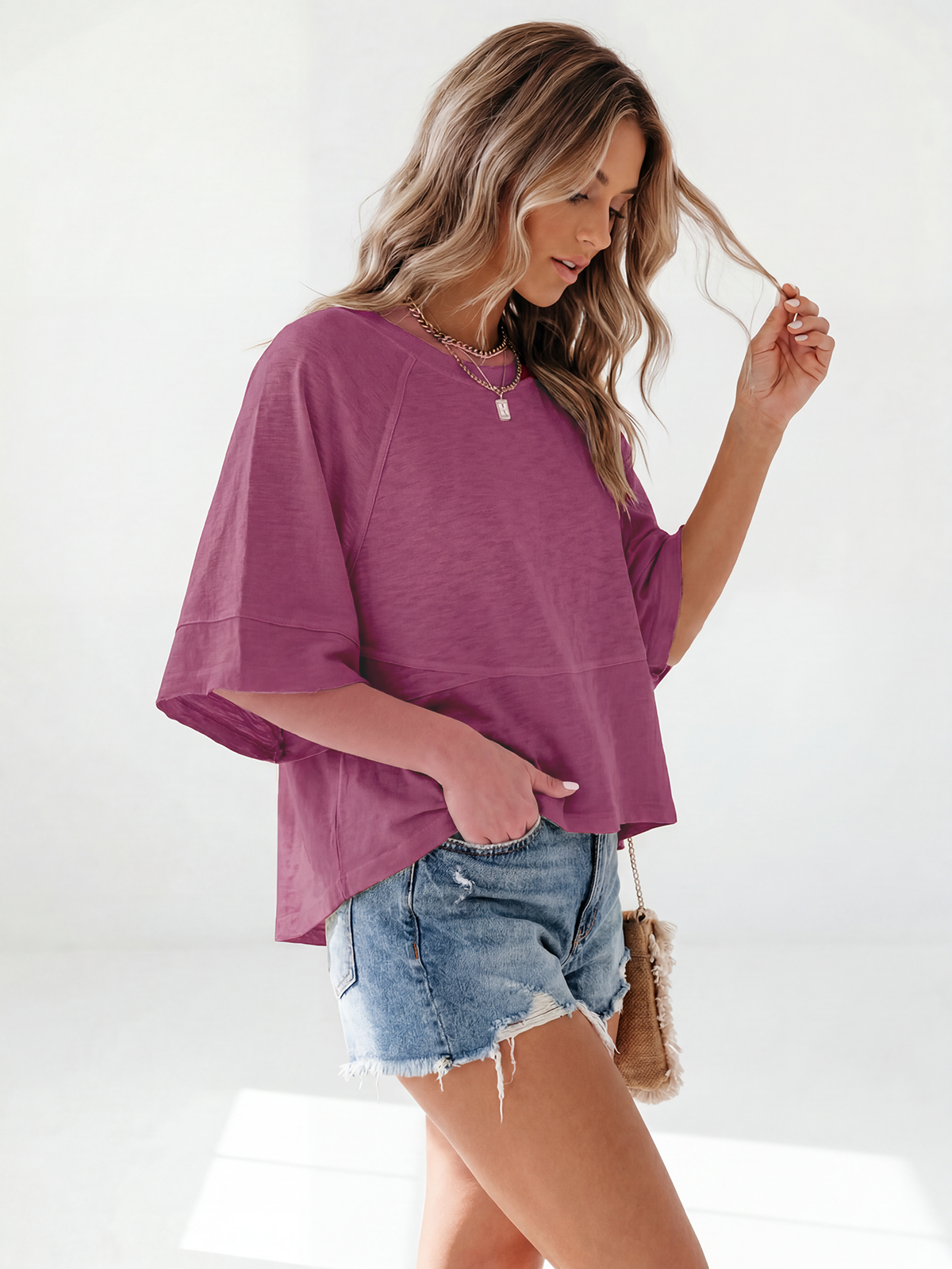 Flowy 3/4-Sleeve Oversized Tee
