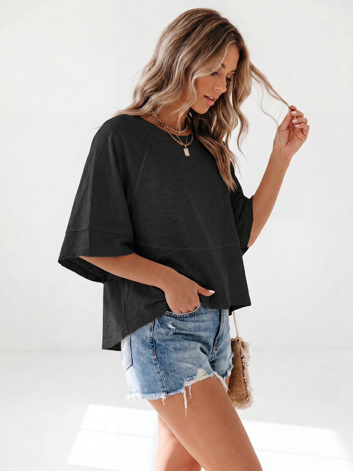 Flowy 3/4-Sleeve Oversized Tee