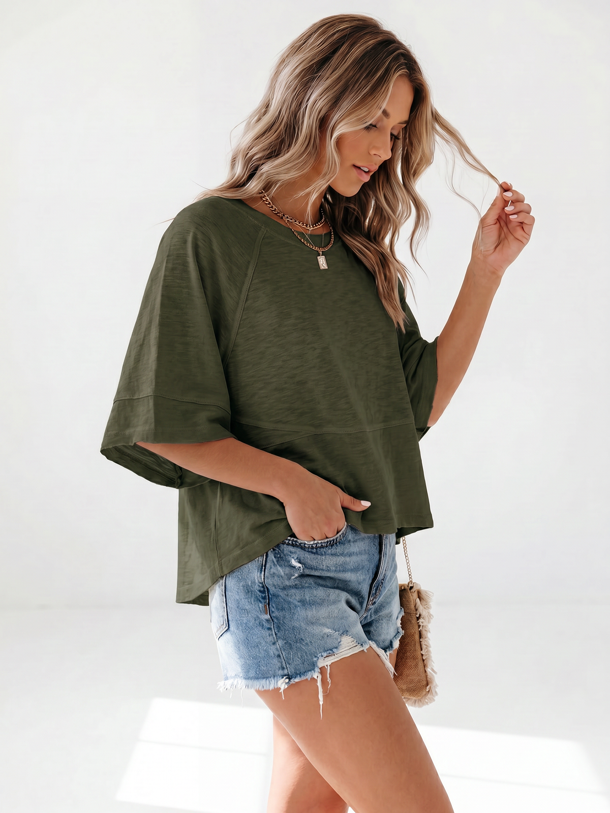 Flowy 3/4-Sleeve Oversized Tee