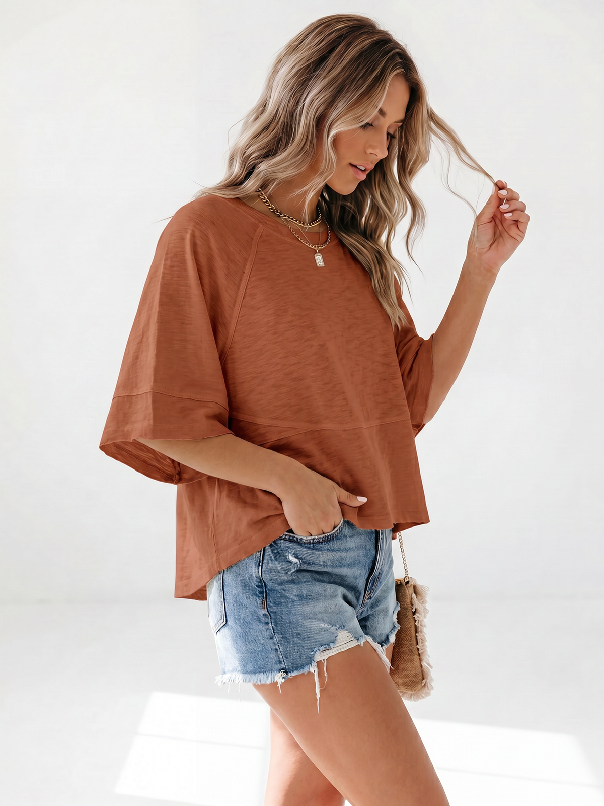 Flowy 3/4-Sleeve Oversized Tee