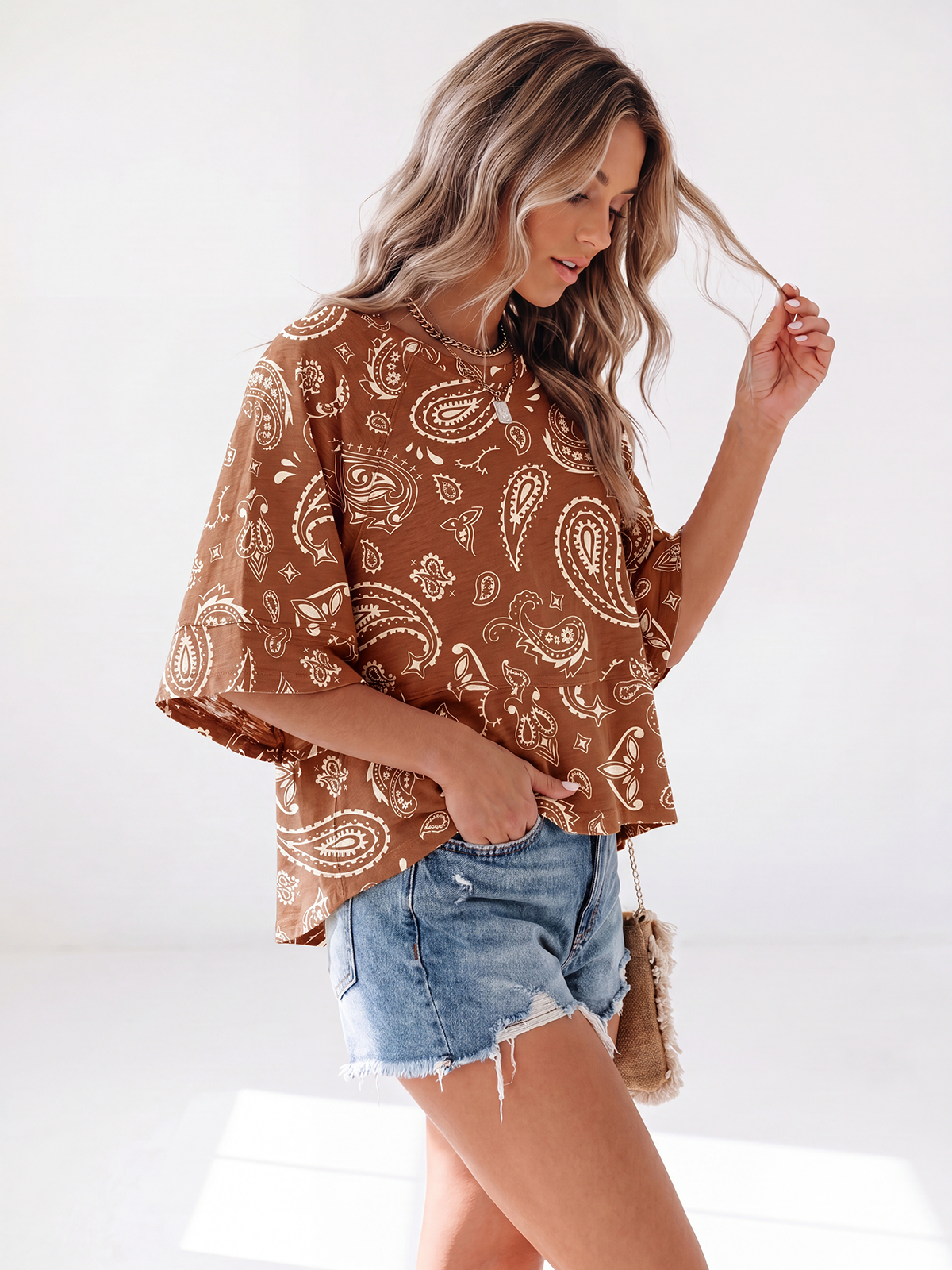 Flowy 3/4-Sleeve Oversized Tee