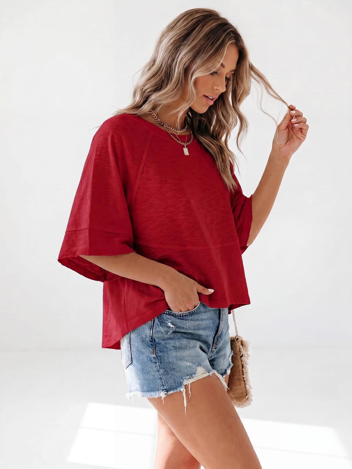 Flowy 3/4-Sleeve Oversized Tee