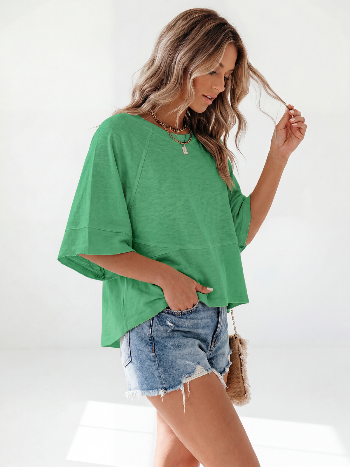 Flowy 3/4-Sleeve Oversized Tee