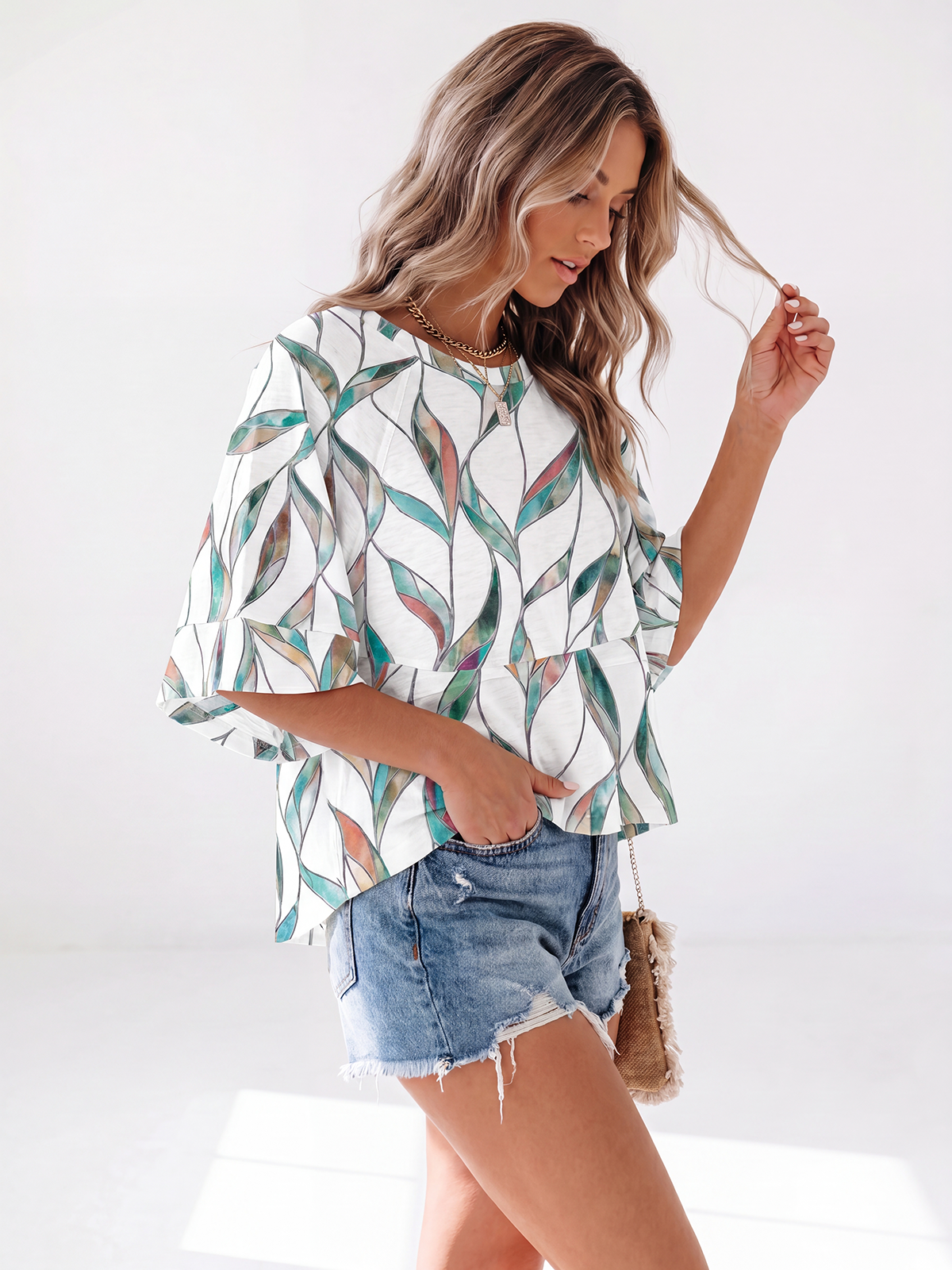Flowy 3/4-Sleeve Oversized Tee