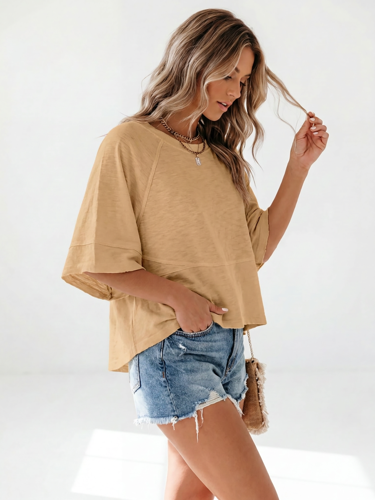 Flowy 3/4-Sleeve Oversized Tee
