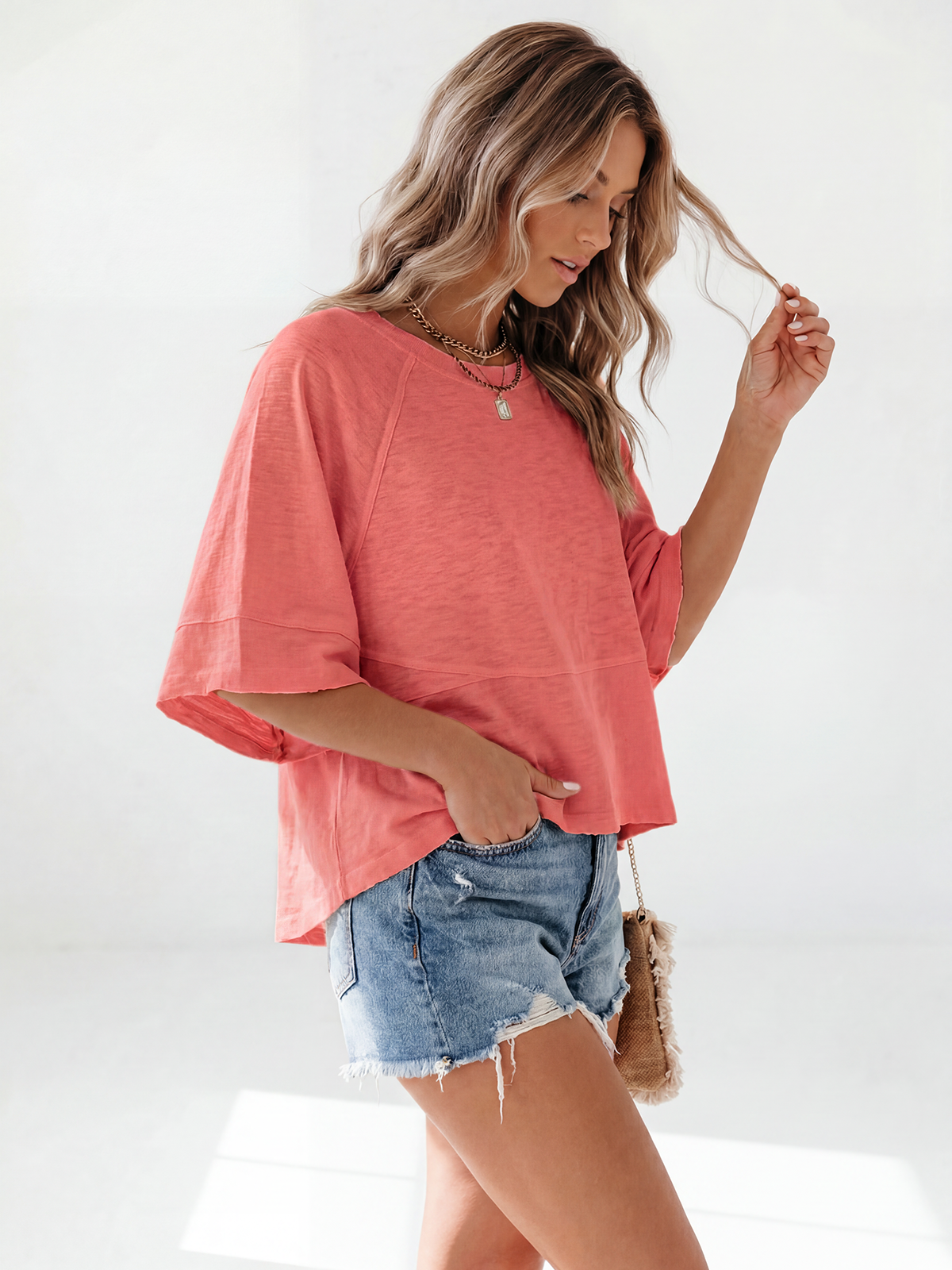 Flowy 3/4-Sleeve Oversized Tee