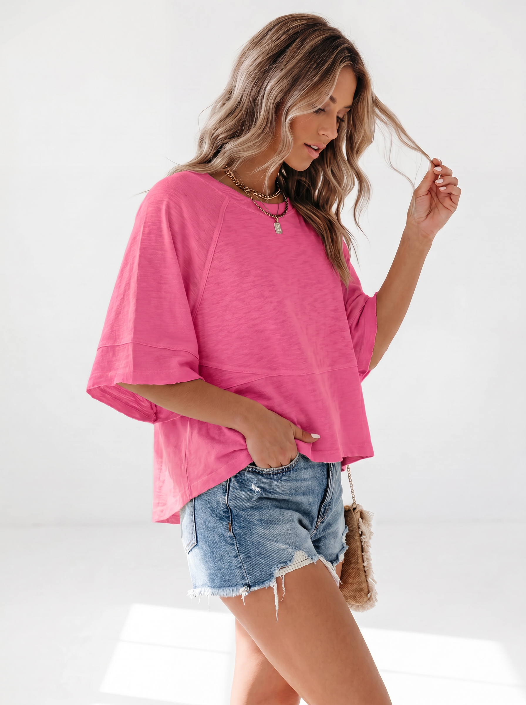 Flowy 3/4-Sleeve Oversized Tee