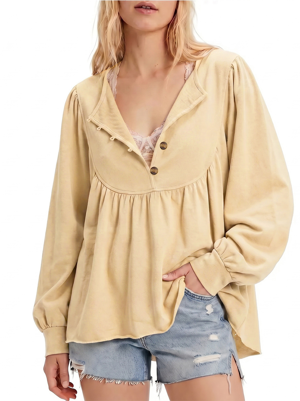 Imily Bela Raw-Hem Babydoll Henley Top