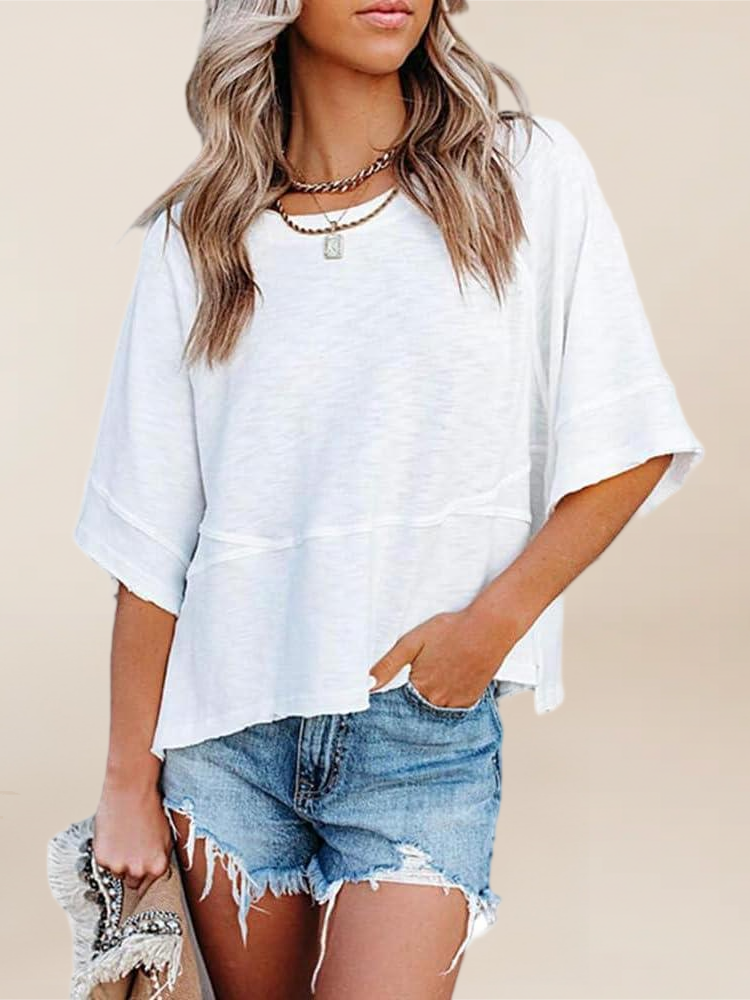 Imily Bela Womens Oversized T Shirts Summer Casual Crewneck 3/4 Sleeve Loose Fit Cute Flowy Tops