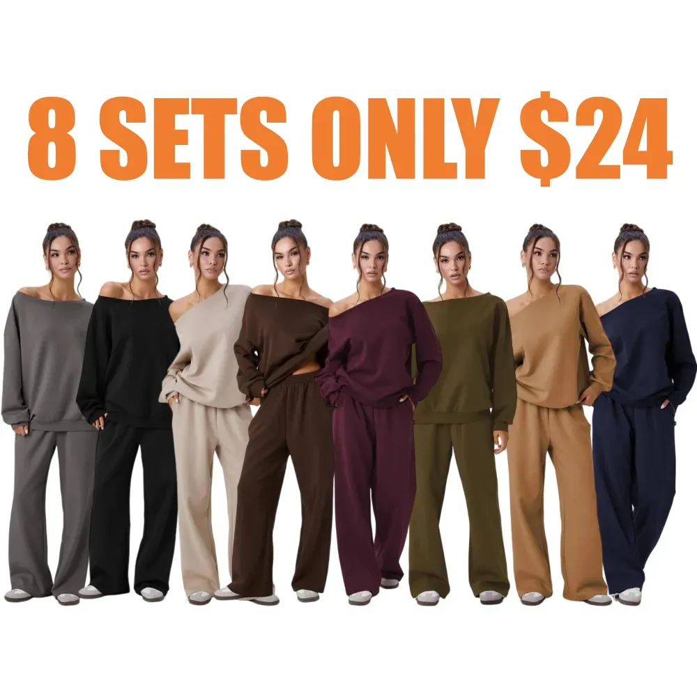 ⚠️Women’s Sloping Shoulder Top & Wide Leg Pants Set