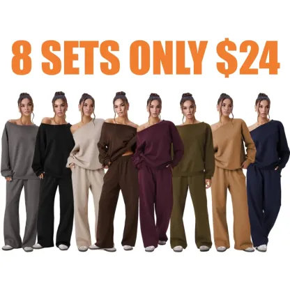 ⚠️Women’s Sloping Shoulder Top & Wide Leg Pants Set