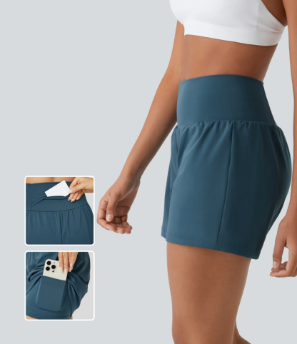⏰Flash Sale⚡Super High Waisted Back Pocket & Side Hidden Pocket 2-in-1 Yoga Shorts