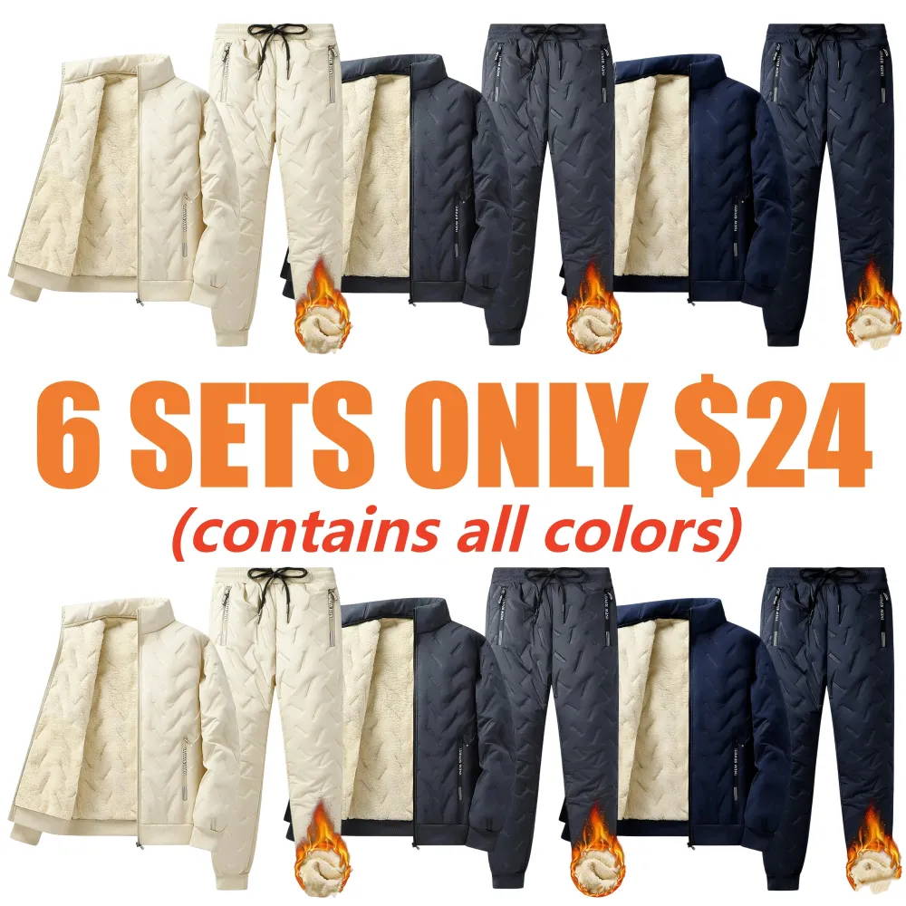Men’s Hooded Fleece Casual Set – Stand Collar Jacket & Pants
