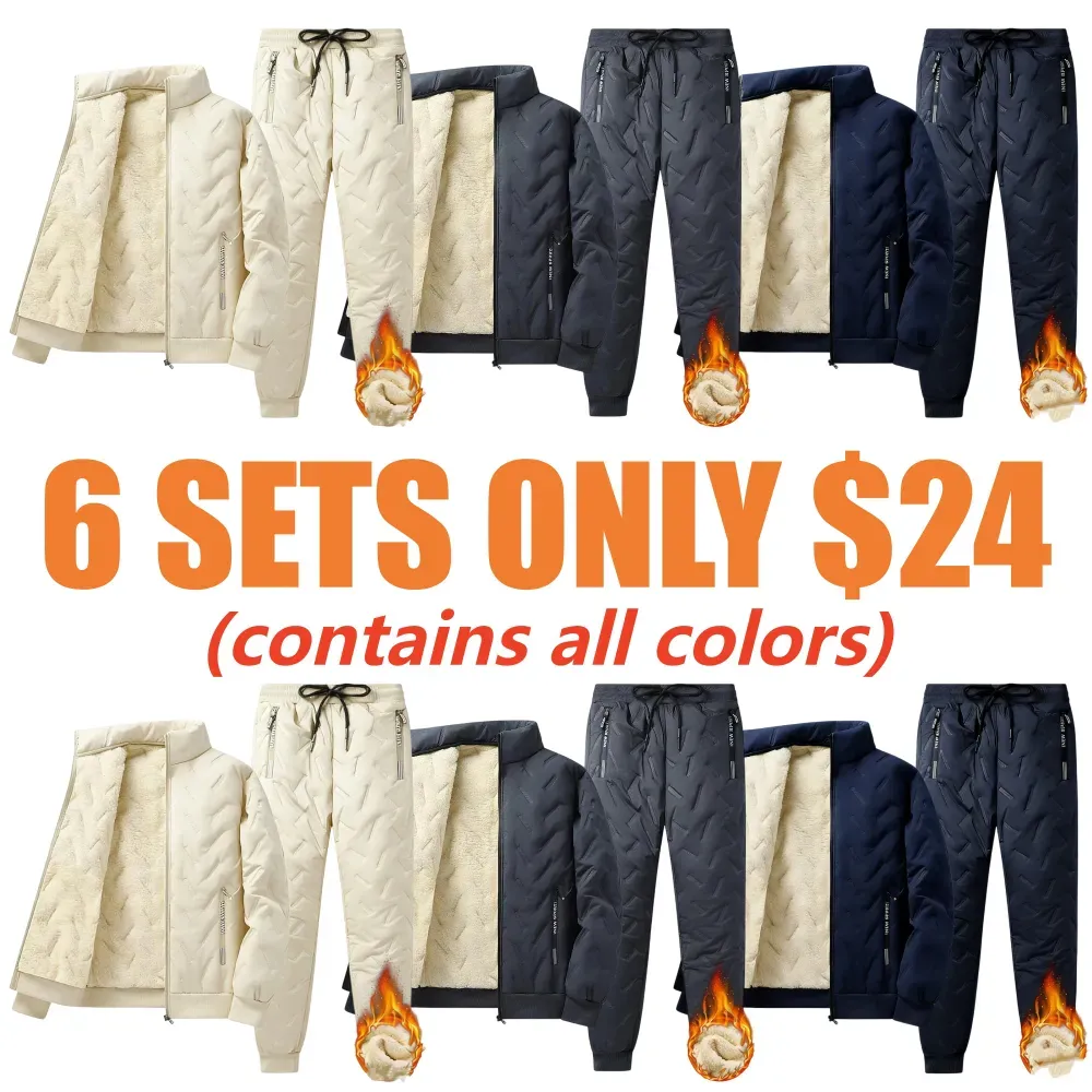 Men’s Hooded Fleece Casual Set – Stand Collar Jacket & Pants