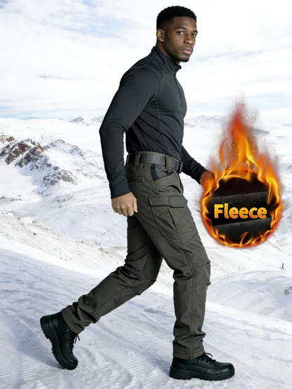 DD 🔥Men's Windproof & Warm Outdoor Tactical Pants - Fleece-Lined, Solid Color, Mid-Rise, 320g Knit Fabric (Belt-Free, Multi-Pocket, Regular Fit) | Fall/Winter Casual Weekend Wear