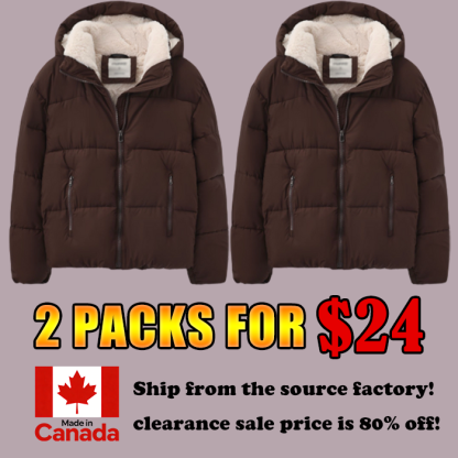 DD 🔥🔥Premium Faux Fur Lined Short Puffer Jackets with Removable Hood