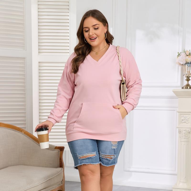 ZZW-Clearance sale🔥 Your Favorite Is Back!Women's Hoodless V-neck Sweatshirt With Kangaroo Pocket Fleece Longsleeve Oversized Casual Style Shirt