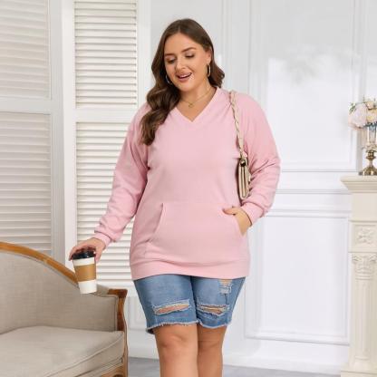 ZZW-Clearance sale🔥 Your Favorite Is Back!Women's Hoodless V-neck Sweatshirt With Kangaroo Pocket Fleece Longsleeve Oversized Casual Style Shirt