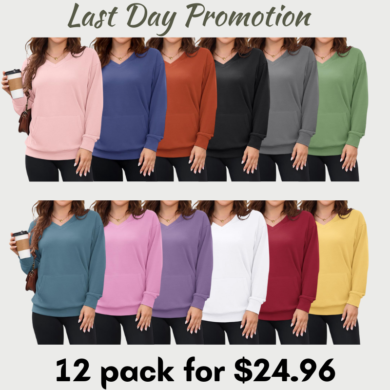 ZZW-Clearance sale🔥 Your Favorite Is Back!Women's Hoodless V-neck Sweatshirt With Kangaroo Pocket Fleece Longsleeve Oversized Casual Style Shirt