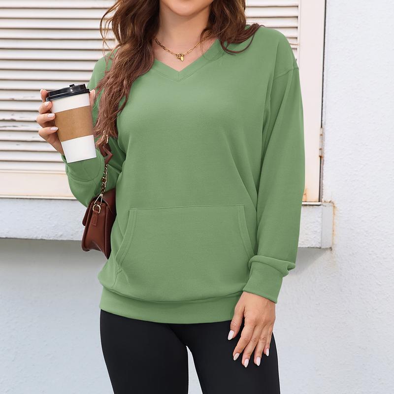 ZZW-Clearance sale🔥 Your Favorite Is Back!Women's Hoodless V-neck Sweatshirt With Kangaroo Pocket Fleece Longsleeve Oversized Casual Style Shirt