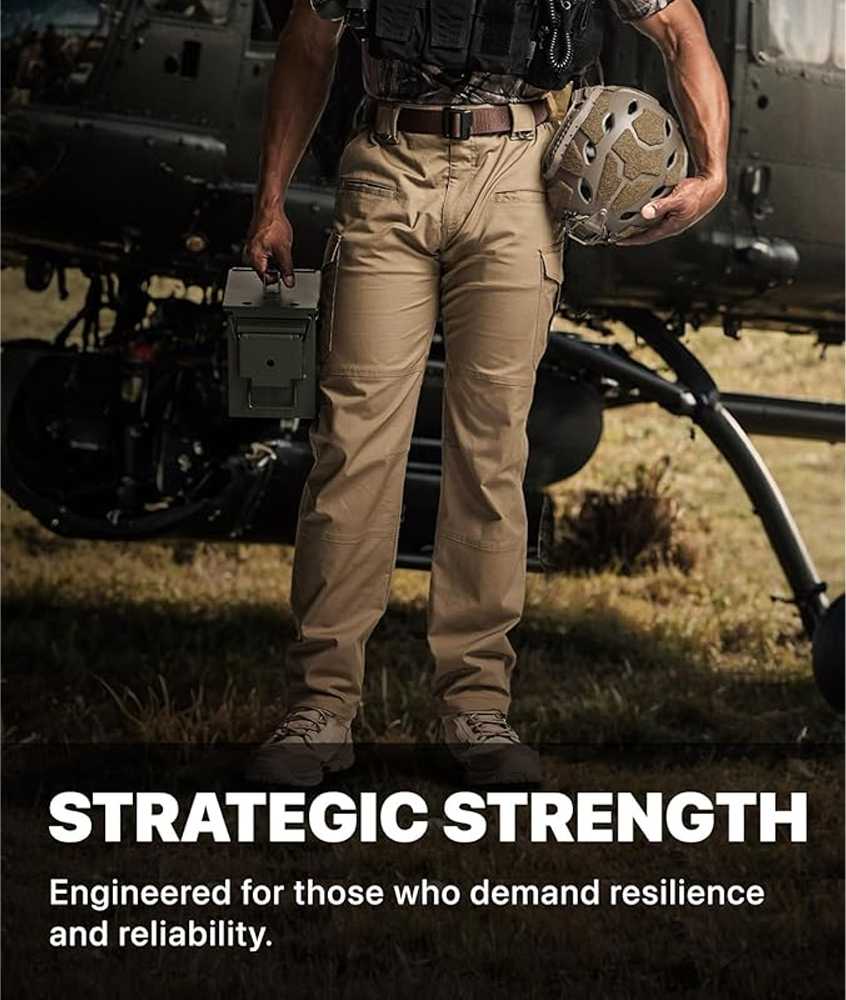 DDMen's Flex Stretch Tactical Pants, Water Resistant Ripstop Cargo Pants