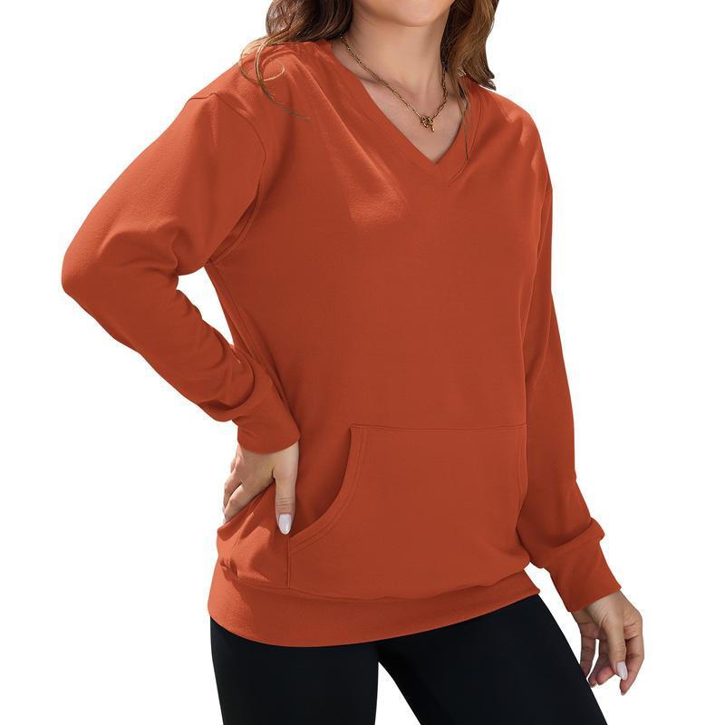 ZZW-Clearance sale🔥 Your Favorite Is Back!Women's Hoodless V-neck Sweatshirt With Kangaroo Pocket Fleece Longsleeve Oversized Casual Style Shirt