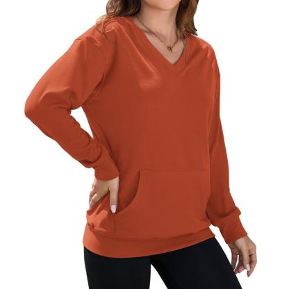 ZZW-Clearance sale🔥 Your Favorite Is Back!Women's Hoodless V-neck Sweatshirt With Kangaroo Pocket Fleece Longsleeve Oversized Casual Style Shirt