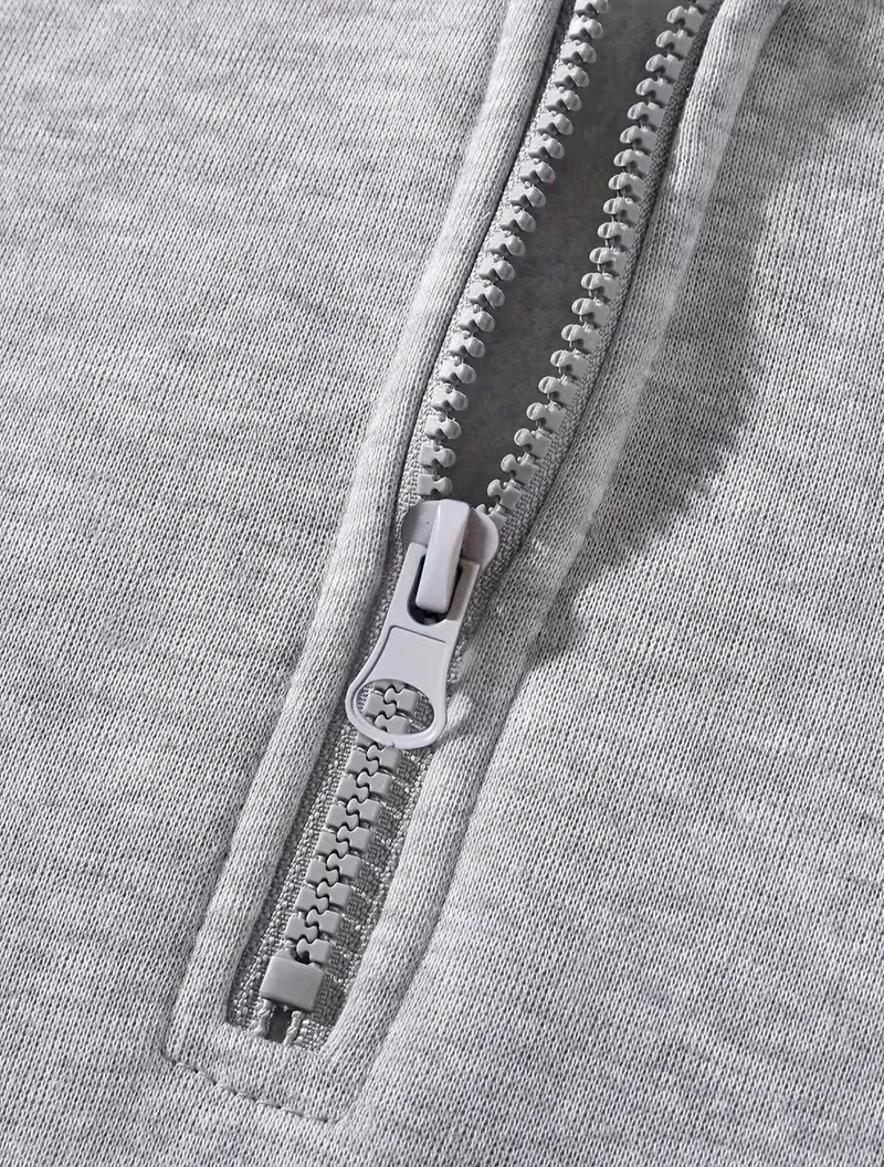 Men's Plain Two-piece Sweatsuit Set, Basic Regular Fit Casual Drop Shoulder Half Zip Hoodie & Pocket Drawstring Sweatpants