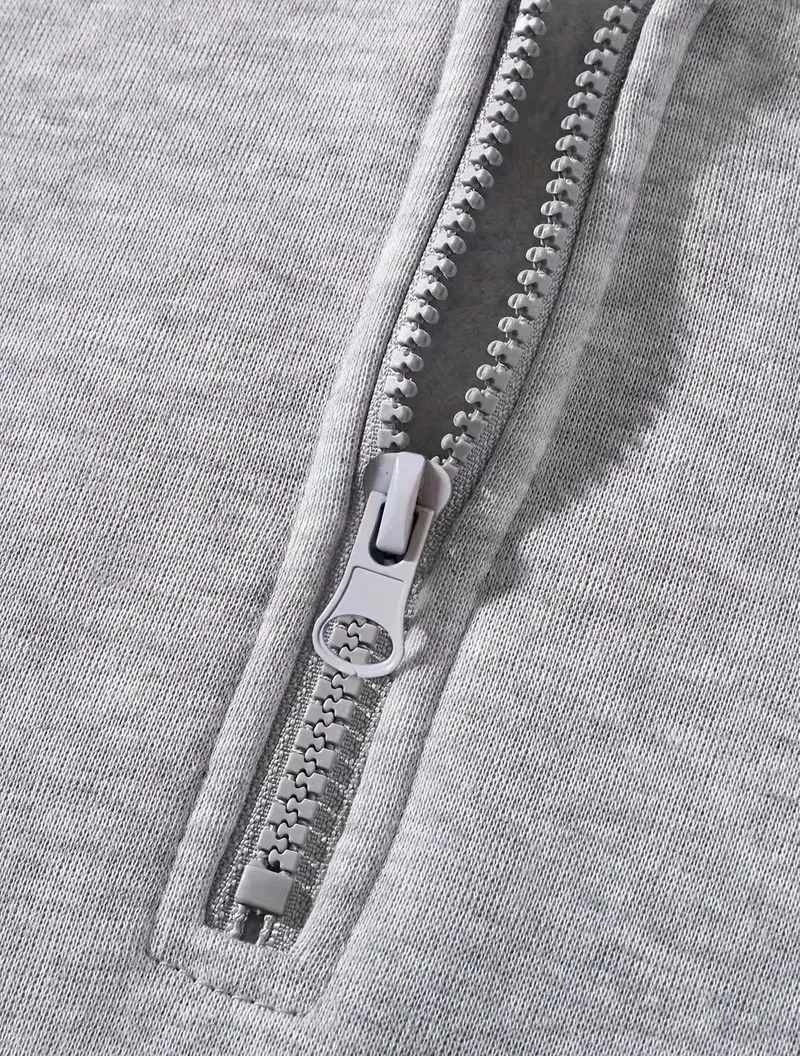 Men's Plain Two-piece Sweatsuit Set, Basic Regular Fit Casual Drop Shoulder Half Zip Hoodie & Pocket Drawstring Sweatpants