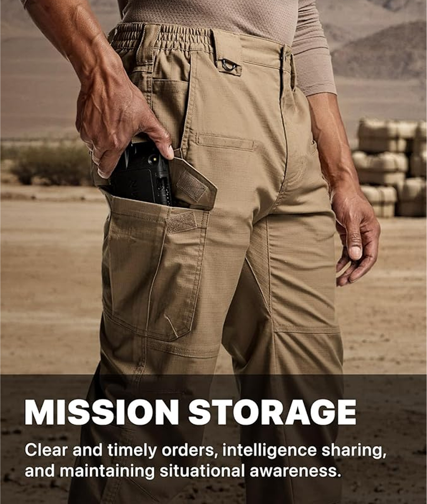 DDMen's Flex Stretch Tactical Pants, Water Resistant Ripstop Cargo Pants