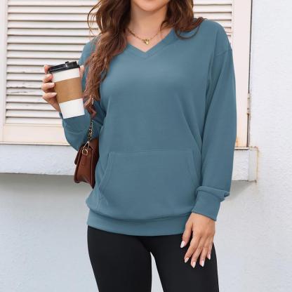 ZZW-Clearance sale🔥 Your Favorite Is Back!Women's Hoodless V-neck Sweatshirt With Kangaroo Pocket Fleece Longsleeve Oversized Casual Style Shirt