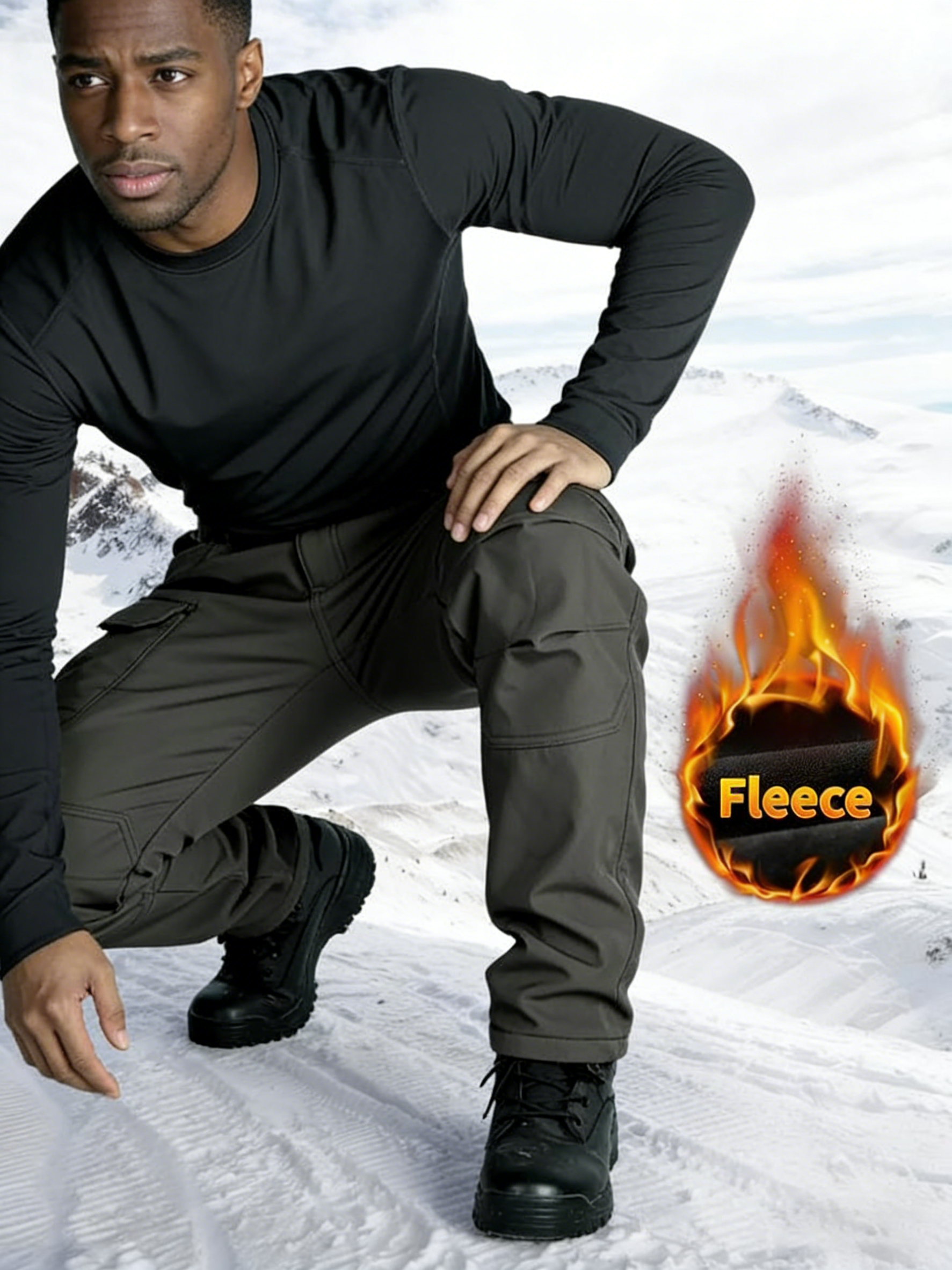 DD 🔥Men's Windproof & Warm Outdoor Tactical Pants - Fleece-Lined, Solid Color, Mid-Rise, 320g Knit Fabric (Belt-Free, Multi-Pocket, Regular Fit) | Fall/Winter Casual Weekend Wear