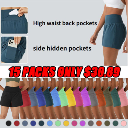 ⏰Flash Sale⚡Super High Waisted Back Pocket & Side Hidden Pocket 2-in-1 Yoga Shorts