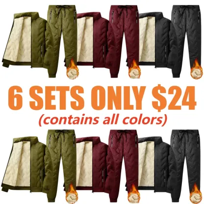 Men’s Hooded Fleece Casual Set – Stand Collar Jacket & Pants