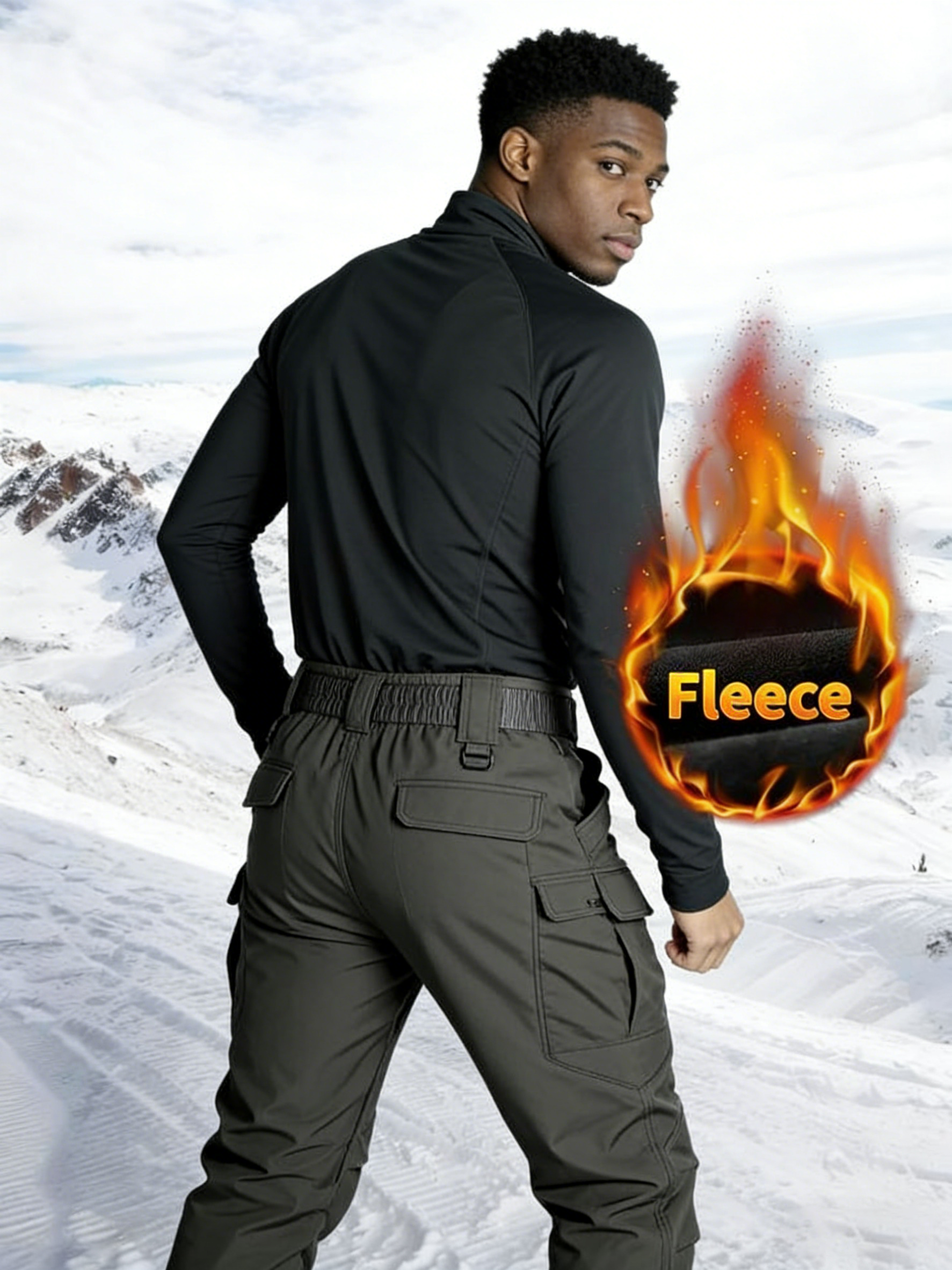 DD 🔥Men's Windproof & Warm Outdoor Tactical Pants - Fleece-Lined, Solid Color, Mid-Rise, 320g Knit Fabric (Belt-Free, Multi-Pocket, Regular Fit) | Fall/Winter Casual Weekend Wear