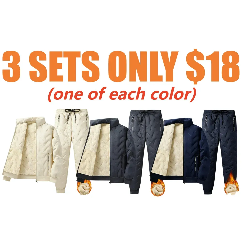Men’s Hooded Fleece Casual Set – Stand Collar Jacket & Pants