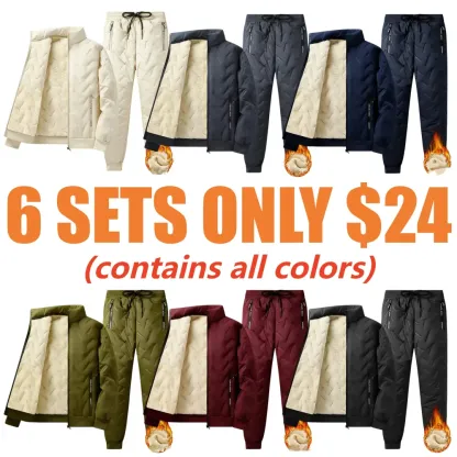 Men’s Hooded Fleece Casual Set – Stand Collar Jacket & Pants